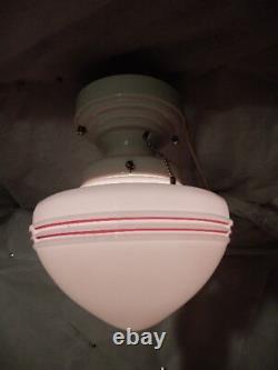 Original Art Deco Globe with Red Stripe Design on Streamlined Porcelain Fitter