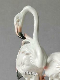 Original Porcelain figurine Karl Ens Volkstedt Germany Pink flamingos 1950-1960
