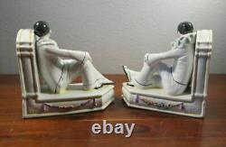 PAIR Antique German Porcelain Pierrot French Art Deco Clown Bookends