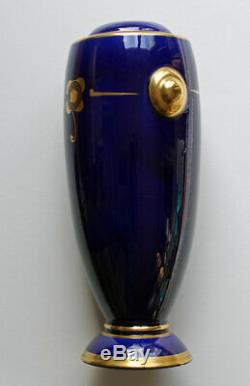 PINON Maurice rare vase art déco porcelaine de Tours bleu Sèvres hauteur 36,5 cm