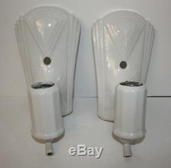 PORCELIER Porcelain CERAMIC Pair of WALL SCONCES Art Deco 1930s WHITE Fixture