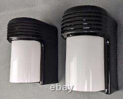 Pair 1930s Art Deco Black Porcelain Sconces, ALABAX by Pass & Seymour, Restored