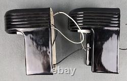 Pair 1930s Art Deco Black Porcelain Sconces, ALABAX by Pass & Seymour, Restored