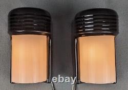 Pair 1930s Art Deco Black Porcelain Sconces, ALABAX by Pass & Seymour, Restored