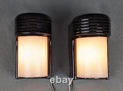 Pair 1930s Art Deco Black Porcelain Sconces, ALABAX by Pass & Seymour, Restored