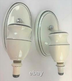 Pair Antique c1930s Black & White Art Deco Porcelain Wall Sconces Restored