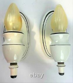 Pair Antique c1930s Black & White Art Deco Porcelain Wall Sconces Restored