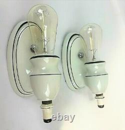 Pair Antique c1930s Black & White Art Deco Porcelain Wall Sconces Restored