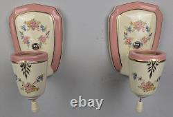Pair Art Deco-MCM Porcelier Porcelain Sconces, Glass Shades, Very Good, Restored