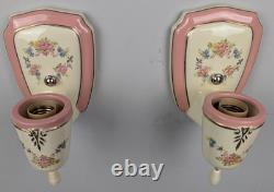 Pair Art Deco-MCM Porcelier Porcelain Sconces, Glass Shades, Very Good, Restored
