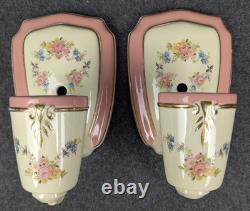 Pair Art Deco-MCM Porcelier Porcelain Sconces, Glass Shades, Very Good, Restored