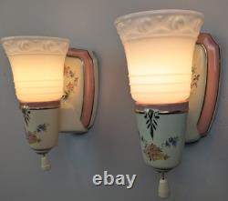 Pair Art Deco-MCM Porcelier Porcelain Sconces, Glass Shades, Very Good, Restored