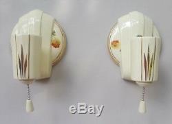 Pair Art Deco Porcelier Porcelain Sconces, Vintage, New Wire, Good Pull Switches