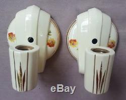 Pair Art Deco Porcelier Porcelain Sconces, Vintage, New Wire, Good Pull Switches