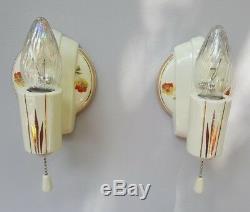 Pair Art Deco Porcelier Porcelain Sconces, Vintage, New Wire, Good Pull Switches