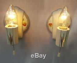 Pair Art Deco Porcelier Porcelain Sconces, Vintage, New Wire, Good Pull Switches