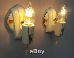 Pair Art Deco Porcelier Porcelain Sconces, Vintage, New Wire, Good Pull Switches