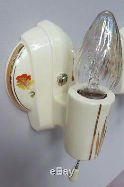 Pair Art Deco Porcelier Porcelain Sconces, Vintage, New Wire, Good Pull Switches