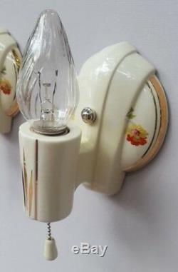 Pair Art Deco Porcelier Porcelain Sconces, Vintage, New Wire, Good Pull Switches