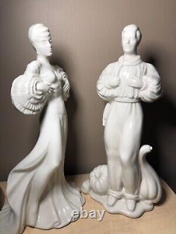 Pair Art Deco White Porcelain Figurine German Numbered No Marking 11 Tall