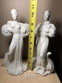 Pair Art Deco White Porcelain Figurine German Numbered No Marking 11 Tall