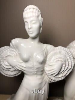 Pair Art Deco White Porcelain Figurine German Numbered No Marking 11 Tall