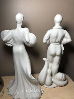 Pair Art Deco White Porcelain Figurine German Numbered No Marking 11 Tall