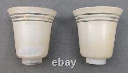 Pair Art Deco White Porcelain Sconces & Glass Shades, Restored & Rewired