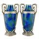 Pair Art Deco Blue Ceramic And Bronze Vases Paul Milet For Sevres 1920