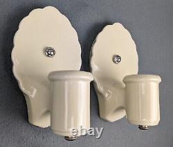 Pair EFCOLITE Porcelain Sconces, 1930s Art Deco, Light Yellow, Rewired, Restored