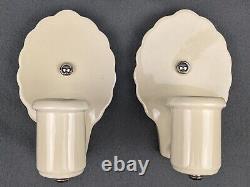 Pair EFCOLITE Porcelain Sconces, 1930s Art Deco, Light Yellow, Rewired, Restored