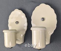 Pair EFCOLITE Porcelain Sconces, 1930s Art Deco, Light Yellow, Rewired, Restored