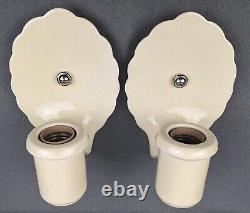 Pair EFCOLITE Porcelain Sconces, 1930s Art Deco, Light Yellow, Rewired, Restored