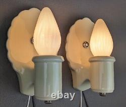 Pair EFCOLITE Porcelain Sconces, 1930s Art Deco, Light Yellow, Rewired, Restored