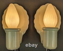 Pair EFCOLITE Porcelain Sconces, 1930s Art Deco, Light Yellow, Rewired, Restored