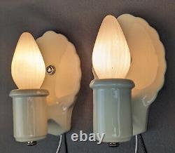 Pair EFCOLITE Porcelain Sconces, 1930s Art Deco, Light Yellow, Rewired, Restored