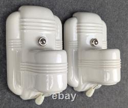 Pair J. I. Paulding White Porcelain Sconces, 1930's-1950's Art Deco/MCM, Restored