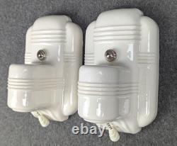 Pair J. I. Paulding White Porcelain Sconces, 1930's-1950's Art Deco/MCM, Restored