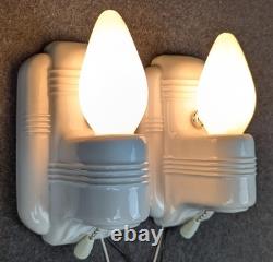 Pair J. I. Paulding White Porcelain Sconces, 1930's-1950's Art Deco/MCM, Restored