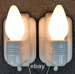 Pair J. I. Paulding White Porcelain Sconces, 1930's-1950's Art Deco/MCM, Restored