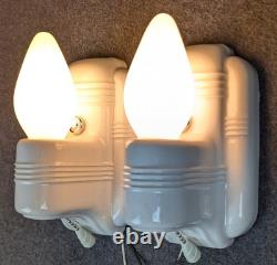 Pair J. I. Paulding White Porcelain Sconces, 1930's-1950's Art Deco/MCM, Restored