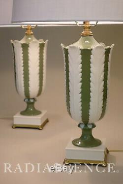 Pair Lenox China Art Deco Hollywood Regency Ceramic Table Lamps Dorothy Draper