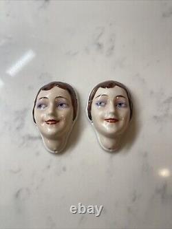 Pair Of VINTAGE ART DECO PORCELAIN HALF DOLL FLAT FLAPPER GIRL GERMANY