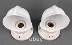 Pair PAULDING Art Deco, White Porcelain Bath Sconces & Glass Shades, Restored