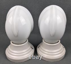 Pair PAULDING Art Deco, White Porcelain Bath Sconces & Glass Shades, Restored