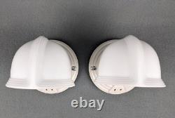 Pair PAULDING Art Deco, White Porcelain Bath Sconces & Glass Shades, Restored