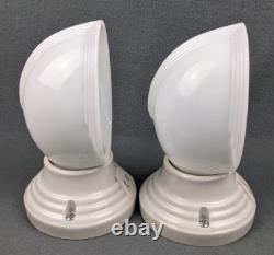 Pair PAULDING Art Deco, White Porcelain Bath Sconces & Glass Shades, Restored