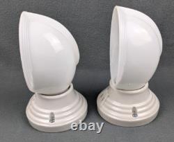 Pair PAULDING Art Deco, White Porcelain Bath Sconces & Glass Shades, Restored