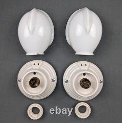 Pair PAULDING Art Deco, White Porcelain Bath Sconces & Glass Shades, Restored
