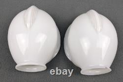 Pair PAULDING Art Deco, White Porcelain Bath Sconces & Glass Shades, Restored